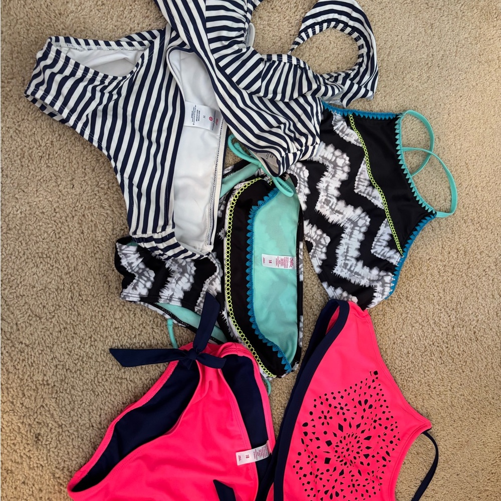 3 swim suits: hello summer! Justice Neon Pink  Swimwear Set plus 2 more sets